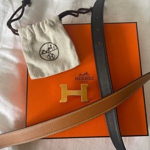 HERMES MINI CONSTANCE BELT BUCKLE YELLOW GOLD AND REVERSIBLE LEATHER STRAP 24MM